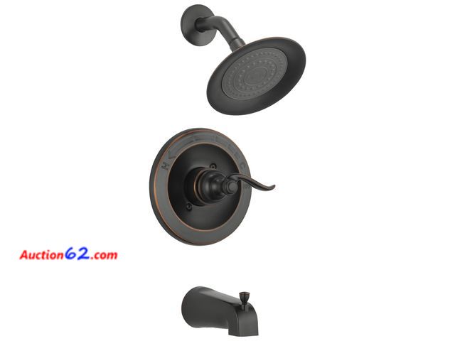 Lot 44-1611p - Delta Windemere 14 Series Bathtub and Shower Faucet Set, Oil Rubbed Bronze Shower Head and Handle Set, Valve Trim Kit, Oil Rubbed Bronze BT1...
