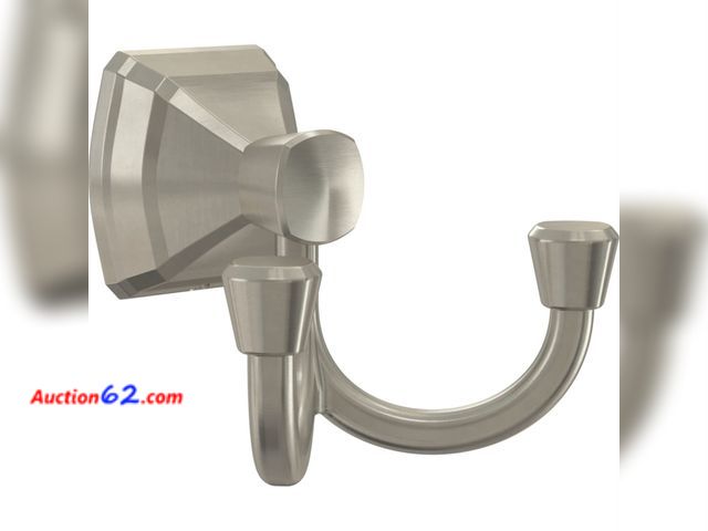 Lot 44-1838i - lot of (3) Delta Flynn 2-Hook Brushed Nickel Towel Hook Appears New, A basic inspection has been given to this item. Sold AS-IS. See All Pho...