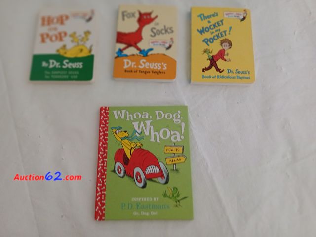 Lot 44-2022w - New small Dr. Seuss Fox in Socks book.  New small Dr. Seuss There's a Wocket in my Pocket.  New small Dr. Seuss book, Hop on Pop.  Gently us...
