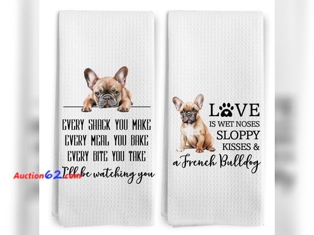 Lot 44-2615f - BitKAM French Bulldog Gifts Kitchen Towels Set of 2, French Bulldog Decor Dish Tea Towels, Frenchie Mom Gifts for Women Lovers Hand Towels, ...
