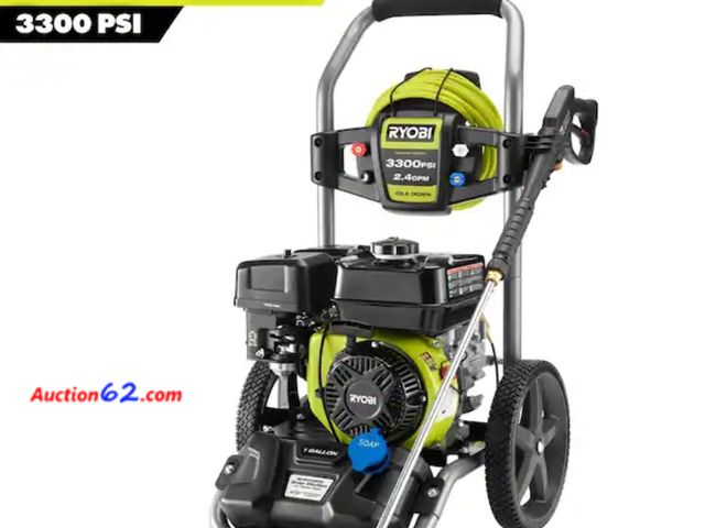 Lot 44-7365n - RYOBI 3300 PSI 2.4 GPM cold water gas pressure washer with 212cc engine, retail $399.00 Appears New, A basic inspection has been given to th...