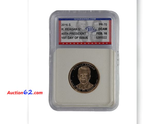 Lot 44-8336m - 2016-S RONALD REAGAN PRESIDENTIAL DOLLAR GRADED PR-70 DCAM 1ST DAY OF ISSUE (PERFECT GRADE!) BY IGS.-NT