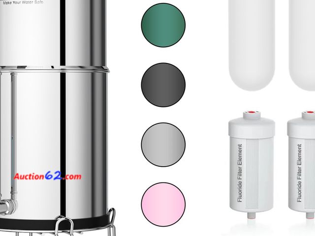 Lot 44-275M - Purewell 8-Stage Gravity Fed Water Filter System, 2.25 Gallon Stainless Steel Countertop System with 4 Filters, Metal Water Level Spigot and...