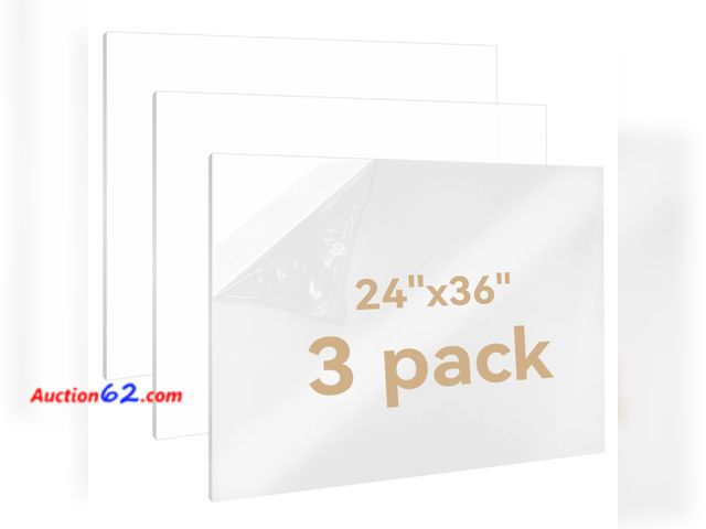 Lot 44-927 - WEWLINE 3PACK Plastic Sheets 1/8" Thick 24×36’’ Plexiglass Sheets Clear Acrylic Sheets Panels Cut to Size Clear for Craft Projects DIY Displ...