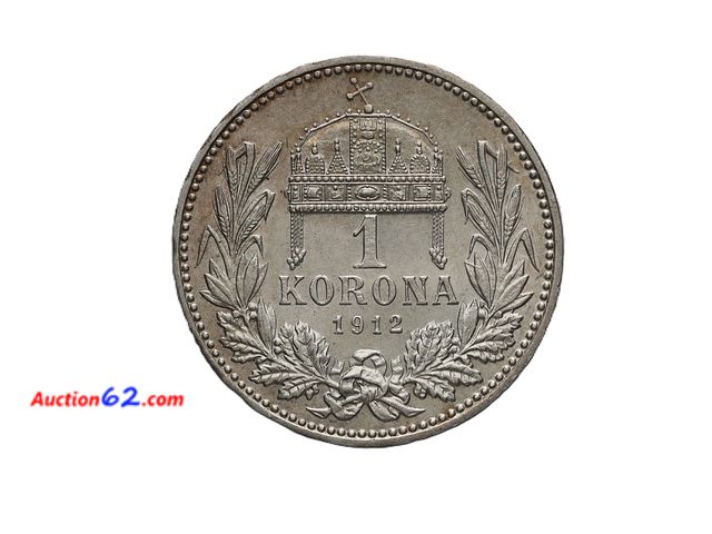 Lot 44-8304m - NICELY TONED 1912 AUSTRIA ONE KORONA SILVER COIN. HAS 0.1342 TROY OUNCES OF SILVER.-T