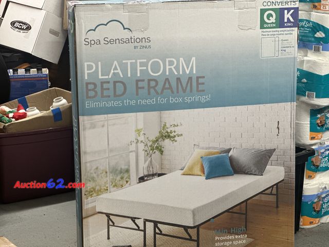 Lot 44-6001j - Spa sensations platform bed frame king or queen. NEW. Maximum loading weight 2400lbs. See All Photo's Not Tested Never opened, Factory Seale...