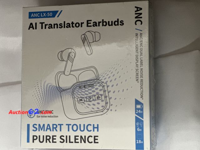 Lot 44-6072q - AI translator earbuds anc lx-50 smart touch pure silence. Rechargeable. New. See All Photo's Not Tested Never opened, Factory Sealed