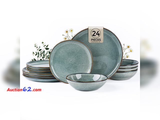 Lot 44-1986j - $148.95 Retail price - AmorArc Ceramic Dinnerware Sets,Handmade Reactive Glaze Stoneware Plates and Bowls Sets,Highly Scratch Resistant | Di...