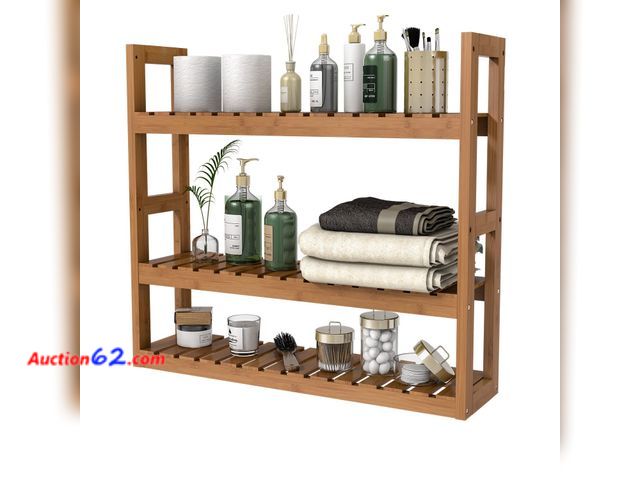 Lot 44-868 - Domax Bamboo Bathroom Shelf 3-Tier Wall Mount Storage Rack Multifunctional Adjustable Layer Free Standing Over Toilet Utility Shelves Living...