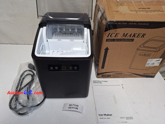 Lot 44-7134i - Counter top/portable ice maker, bullet-shaped (2 sizes) 26-27 lbs of ice daily capacity, makes 9 cubes in 6-9 minutes, self cleaning 11"×10....