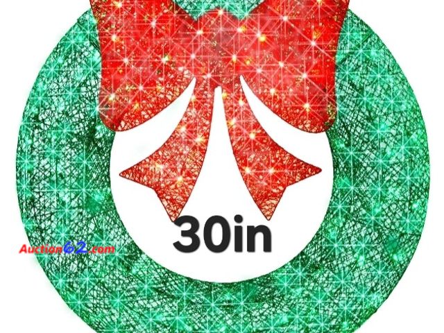 Lot 44-6929w - 30in Pre-Lit Outdoor Christmas Wreath, LED Metal Holiday Decor w/ Bow  Appears New, A basic inspection has been given to this item. Sold AS-...