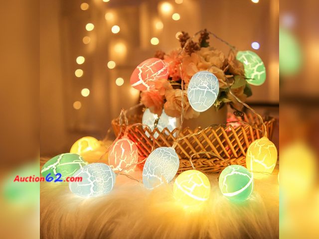 Lot 44-9135 - Lot of (3) SWEETIME Easter Egg Lights, 9.84 ft each Cracked Egg String Light,Battery Powered Rainbow Lights for for Easter Decor Appears New...