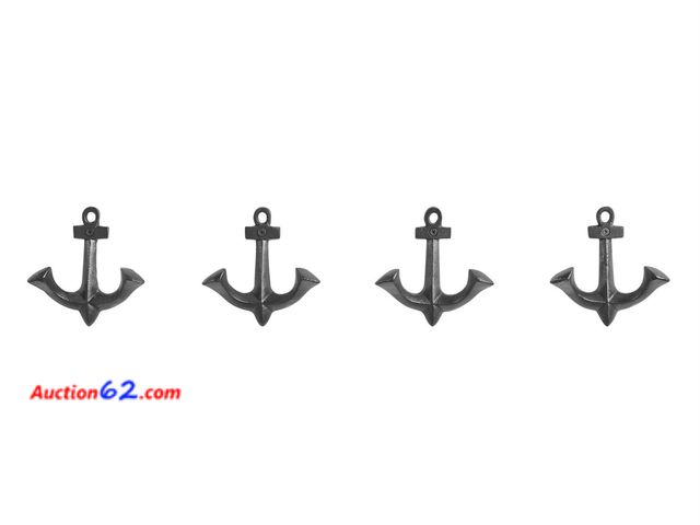 Lot 44-1534p - $38 Retail value- Danya B. 4 Piece Dark Brown Cast Iron Anchor Two-Prong Decorative Wall Sculpture Figure Utility Double Hook Set Appears Ne...