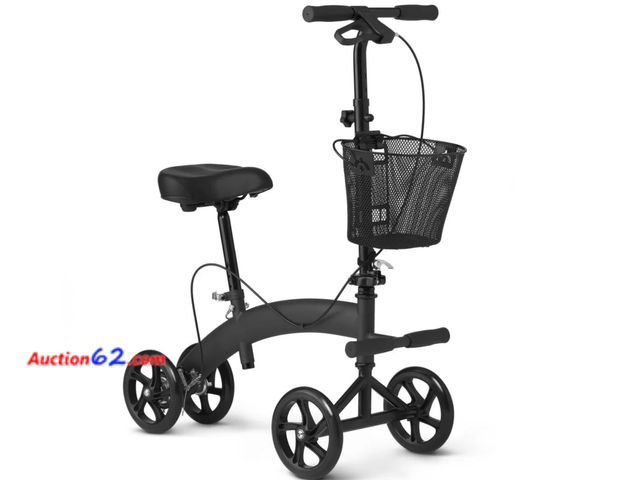 Lot 44-788b - Retail value $250- Medline Manual Seated Scooter with Footrest and Basket, Supports up to 300 lbs., Black  Appears New Not Tested