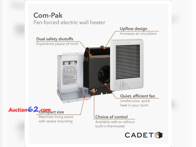 Lot 44-7330b - Cadet 240-Volt 2,000-Watt com-pak In-wall fan-forced electric heater in white E-Commerce Return, A basic inspection has been given to this i...