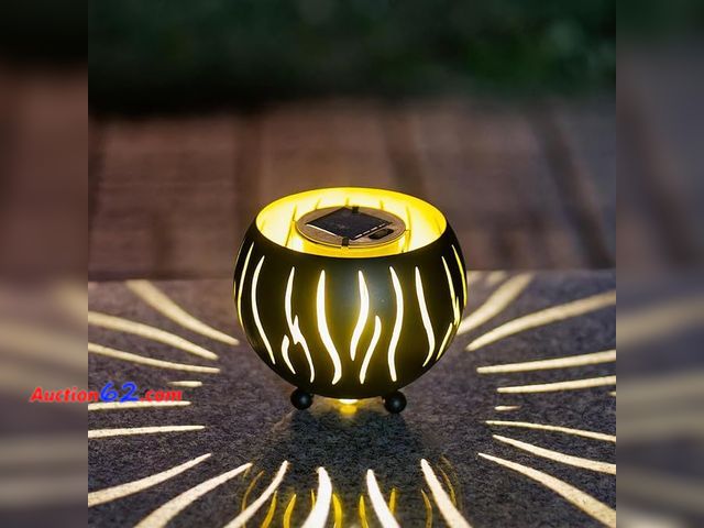 Lot 44-9035g - Solar Table Lantern Outdoor Waterproof, Hollow Out Black  Appears New, A basic inspection has been given to this item. Sold AS-IS.
