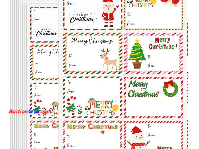 Lot 44-6643w - 480pc Christmas Gift Tags Stickers, 3"×2" Appears New, A basic inspection has been given to this item. Sold AS-IS.