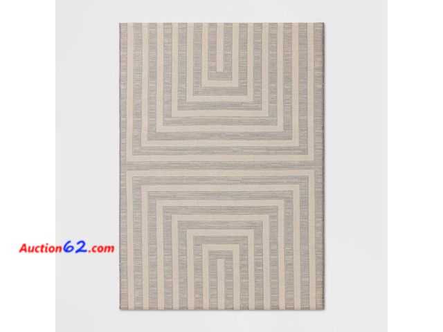Lot 44-110f - Threshold Gray Block Line Rug 5 ft x 7 ft See All Photo's Appears New, A basic inspection has been given to this item. Sold AS-IS.