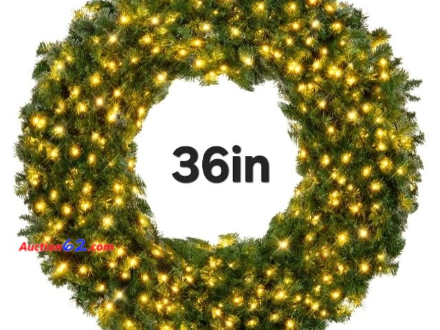 Lot 44-6937w - 36in Pre-Lit Artificial Fir Christmas Wreath w/ LED Lights, Plug-In, PVC Tips Appears New, A basic inspection has been given to this item. S...