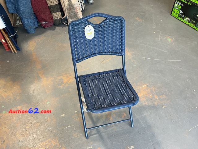 Lot 44-4019m - Threshold Galvanized Resin Wicker Folding Chair - Navy Blue Not Tested See All Photo's Appears New, A basic inspection has been given to thi...