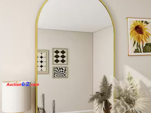 Lot 44-1561j - 24 in. W x 36 in. H Arched Framed Wall Bathroom Vanity Mirror in Gold with Metal Frame Appears New, A basic inspection has been given to thi...