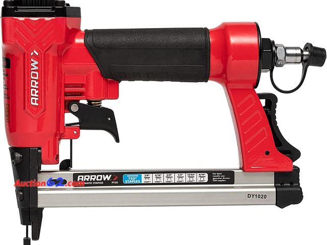 Lot 44-6i - Arrow PT50 Oil-Free Pneumatic Staple Gun, Professional Heavy-Duty Stapler for Wood, Upholstery, Carpet, Wire Fencing, Fits 1/4”, 5/16”, 3/8"...
