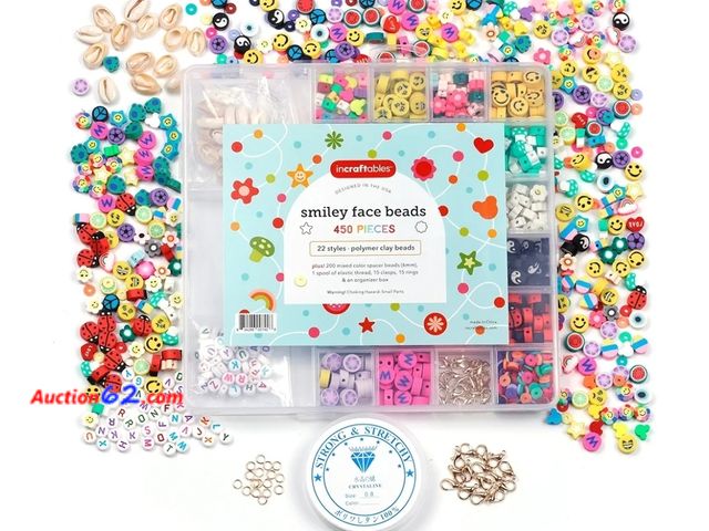 Lot 44-6790g - Incraftables 450 Piece Smiley Face Polymer Clay Bead Bracelet Kit - Charm Necklace Kit with Friendship Bracelet Beads - Cute Charms for Jewe...