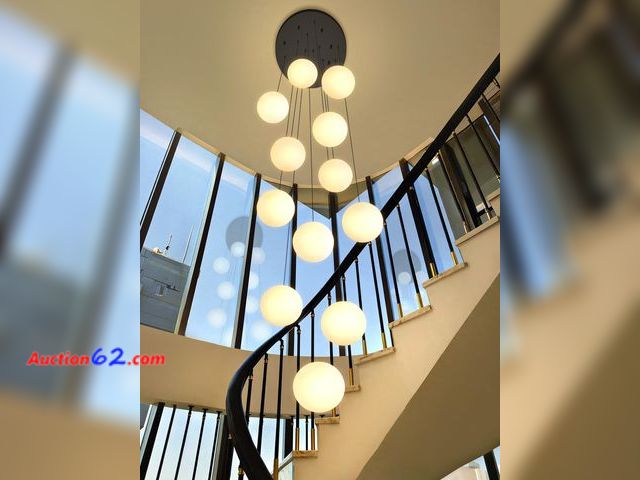 Lot 44-1786w - $227.43 Retail price - Shial Lighting H118 Large Chandeliers for High Ceilings,12-Lights Mid Century Globe Chandelier Black Modern Globe Pen...