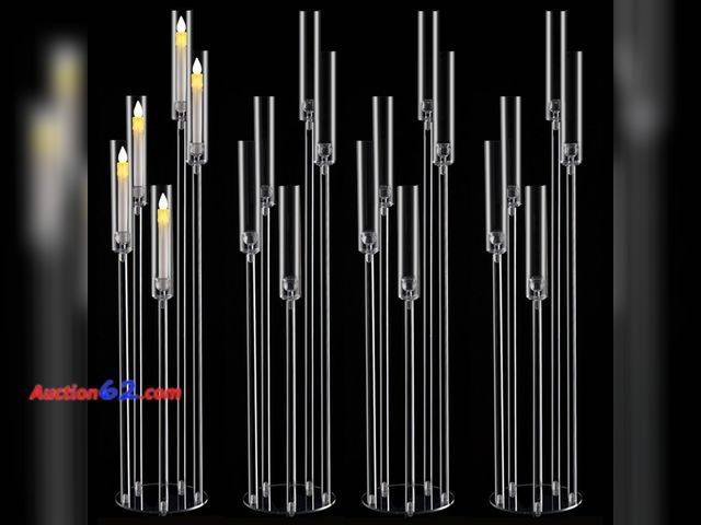 Lot 44-107 - $119.99 Retail price - Fullvaseer 4pcs 5 Arm Acrylic Candelabra,Clear Candle Holder for Wedding,45.7inch Tall Floor Candle Holders for Cerem...