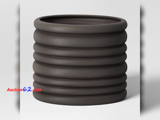 Lot 44-237p - Banded Stoneware Indoor Outdoor Planter Pot Charcoal Gray 12.25"x12.25"x10" - Threshold™- See Photos E-Commerce Return, A basic inspection h...