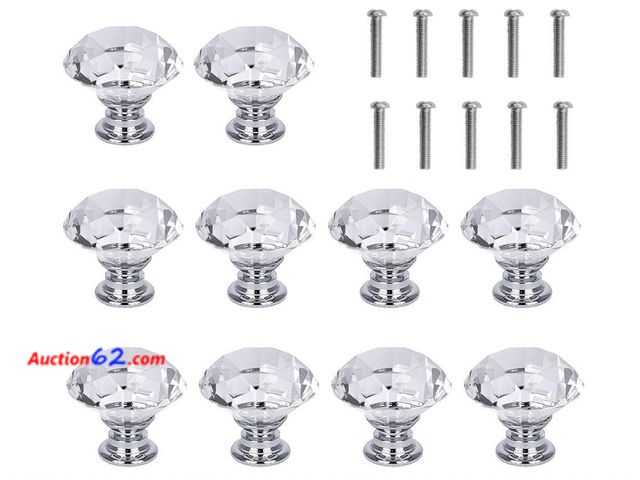 Lot 44-1672e - Lot of 12 Crystal Glass Cabinet Knobs Drawer Pulls Hardware Not Tested See All Photo's Appears New, A basic inspection has been given to thi...
