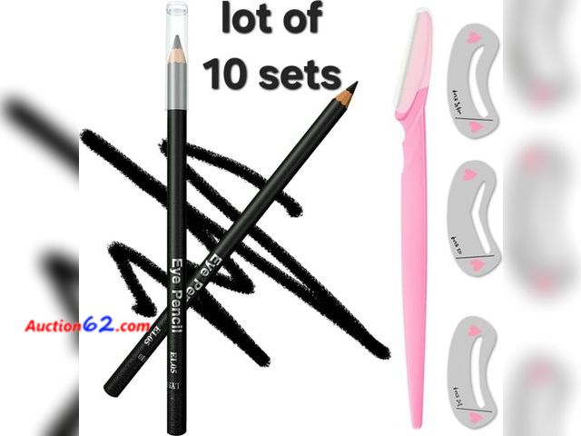 Lot 44-6728b - Lot of 10 Wooden Eyeliner Pencil, Waterproof Long Lasting Makeup Eye Liner, Easy Application, [5-in-1]Eyeliner *1; Eyebrow Razor *1; Eyebrow...
