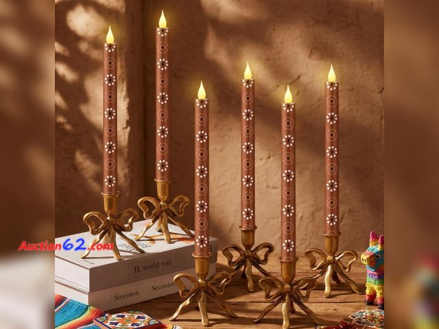 Lot 44-1984e - Honoson 6 Pcs Cielito Lindo Party Decorations Mexican Flameless Taper Candle 10.6 Inch Terracotta LED Candles Battery Operated Candlestick f...