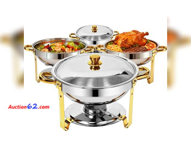 Lot 44-851i - $129.99 Retail price - Chafing Dishes for Buffet 4 Pack, 6QT Round Chafing Dish Buffet Set 304 Stainless Steel Food Warmers for Parties Buff...