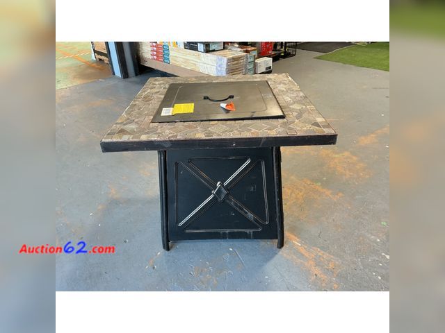 Lot 44-776i - $350 Retail price - Hampton Bay Fire Pit Table - Square, Mosaic Tile, Black Base See All Photo's Not Tested E-Commerce Return, A basic inspe...
