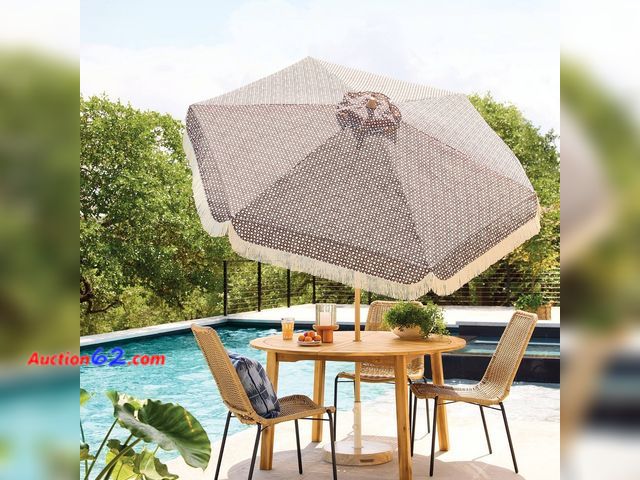 Lot 44-138 - $100 Retail price - 7.5' Cane Fringe Outdoor Patio Umbrella Brown - Tempera See All Photo's Appears New, A basic inspection has been given t...