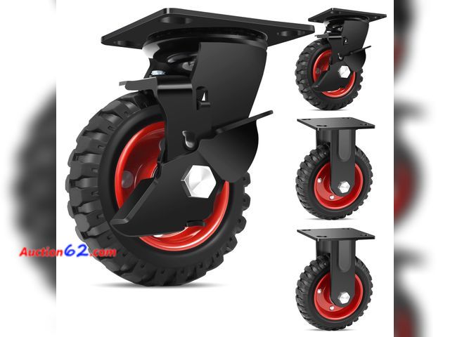 Lot 44-2561a - W B D WEIBIDA 5 Inch Heavy Duty Caster Wheels Set of 4, 1080 LBS Outdoor Industrial Wheels Swivel Large Rubber Casters with Brake for Workbe...