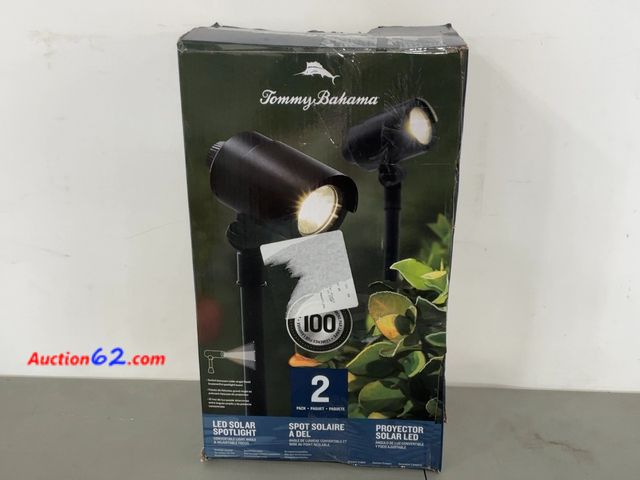 Lot 44-1507j - Tommy Bahama Smart Focus 100/60 Lumen Spot Light with Remote Solar Panel 2 Pack Not Tested See All Photo's E-Commerce Return, A basic inspec...