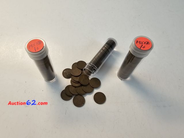 Lot 44-8362g - TWO (2) 1951 D ROLLS OF WHEAT CENTS AND A 1952 D ROLL OF WHEAT CENTS.-NT