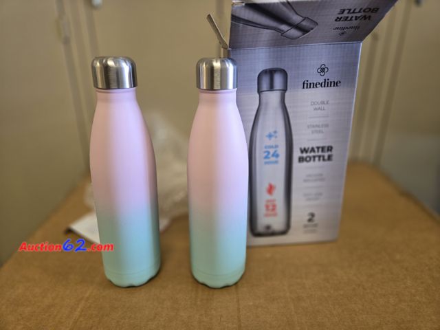 Lot 44-6696g - FineDine Stainless Steel Water Bottles Set of 2 – 17 oz Triple-Insulated, Leakproof, Sweatproof Bottles for Hot and Cold Drinks – Travel and...
