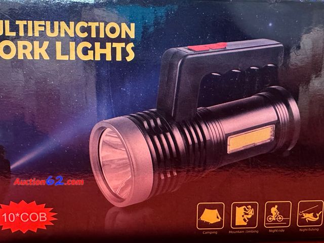 Lot 44-7538b - Multifunction work light flashlight with usb charger. New in box See photos. 5. Not Tested 13. Never opened, Factory Sealed
