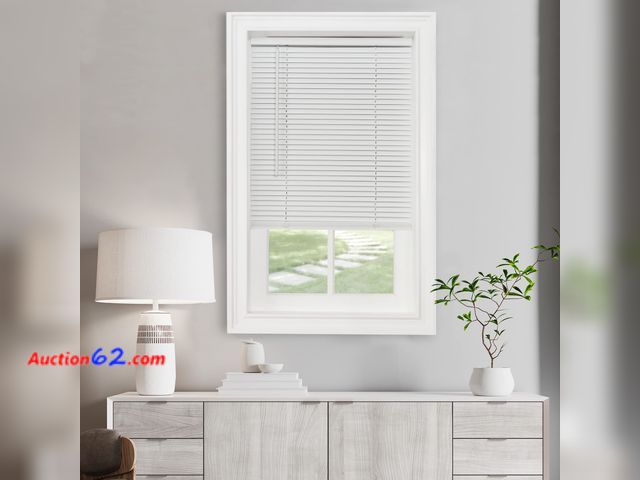 Lot 44-273p - Cordless Light Filtering Mini Blind - 31 Inch Width, 48 Inch Length, 1" Slat Size - Pearl White - Cordless GII Morningstar Horizontal Window...