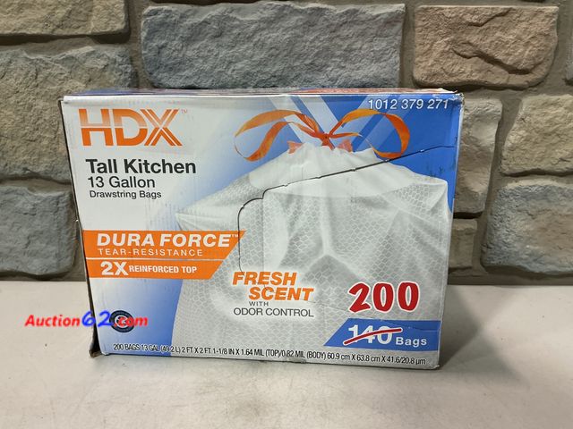 Lot 44-4011i - 13 Gallon Reinforced Top Drawstring Fresh Scented Tall Kitchen Trash Bags with 20% PCR (200-Count) See All Photo's Not Tested E-Commerce Ret...