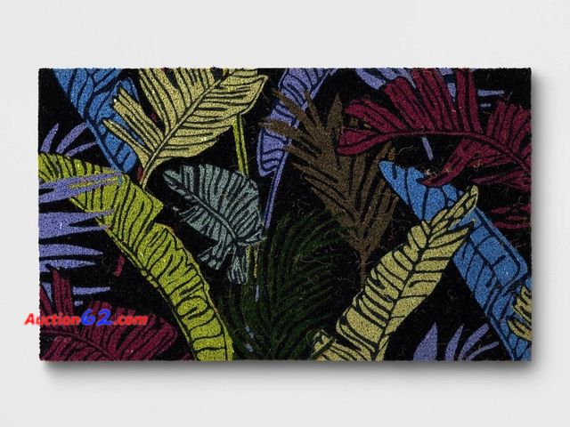 Lot 44-1577p - 1'6"x2'6" Palm and Banana Rectangular Outdoor Tropical Doormat Navy Blue - Threshold™ Appears New, A basic inspection has been given to this...