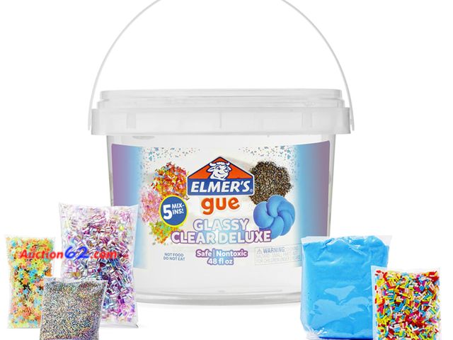 Lot 44-1516j - Elmer's Gue Premade Includes 5 Sets of Slime Add-ins, 3 Lb. Bucket, Glassy Clear Not Tested See All Photo's Appears New, A basic inspection ...