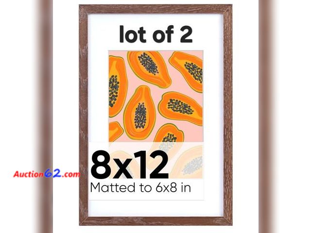 Lot 44-6863p - Lot of 2 Homeforia Wooden Picture Frames 8x12, Brown Oak with 5x7 Mat and Tempered Glass, Wall Hook Included Appears New, A basic inspection...