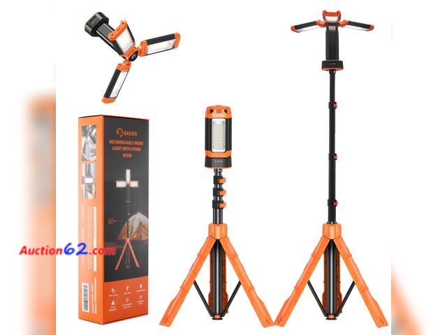 Lot 44-1703w - $79.99 Retail price - Saker Portable Camping Light with Stand 12000mAh 73.2" Rechargeable Work Light 3200 Lumen Camp Lanterns with Bag for G...