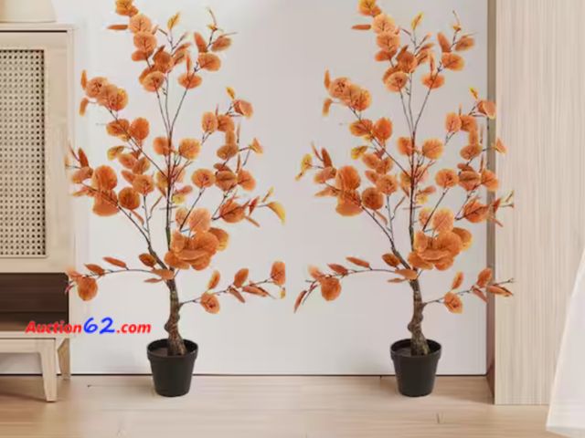 Lot 44-1124b - $26 Retail value- 2-Pieces 3 ft. Artificial Fall Eucalyptus Tree Thanksgiving Decor, Artificial Faux Autumn Ficus Tree Decor 1. Appears New,...
