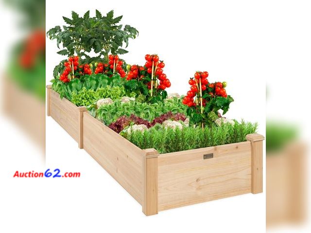 Lot 44-7119i - Wooden raised garden bed planter for garden, lawn, yard. 8'×2', natural  Appears New, A basic inspection has been given to this item. Sold A...