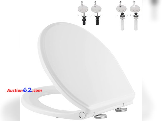 Lot 44-691o - Hibbent Premium Round Toilet Seat with Cover Quiet Close, One-Click to Quick Release, Easy Installation Non-Slip Seat Bumpers, Slow Close To...